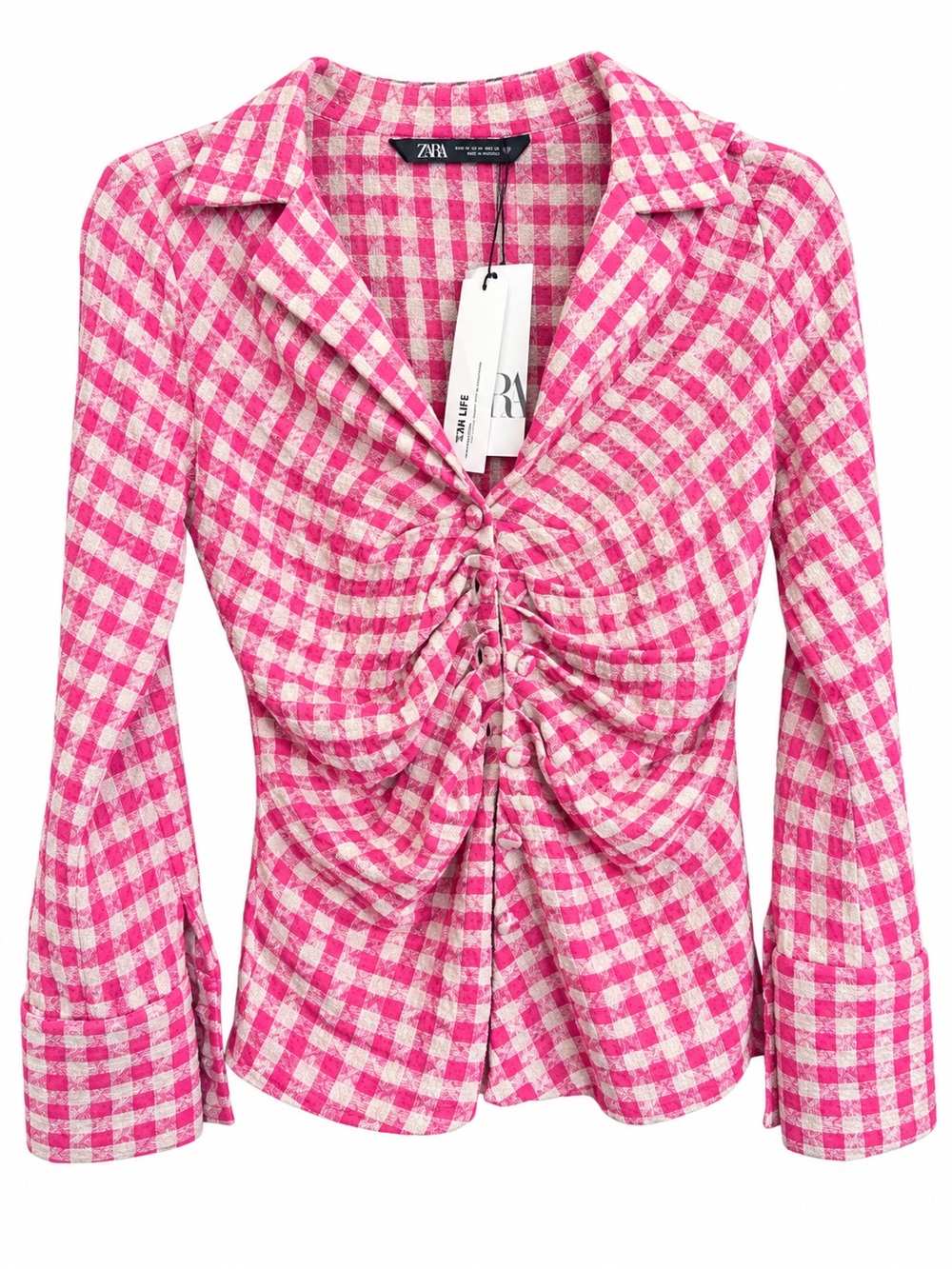 Zara Pink & Cream Checkered Knit top size Xs